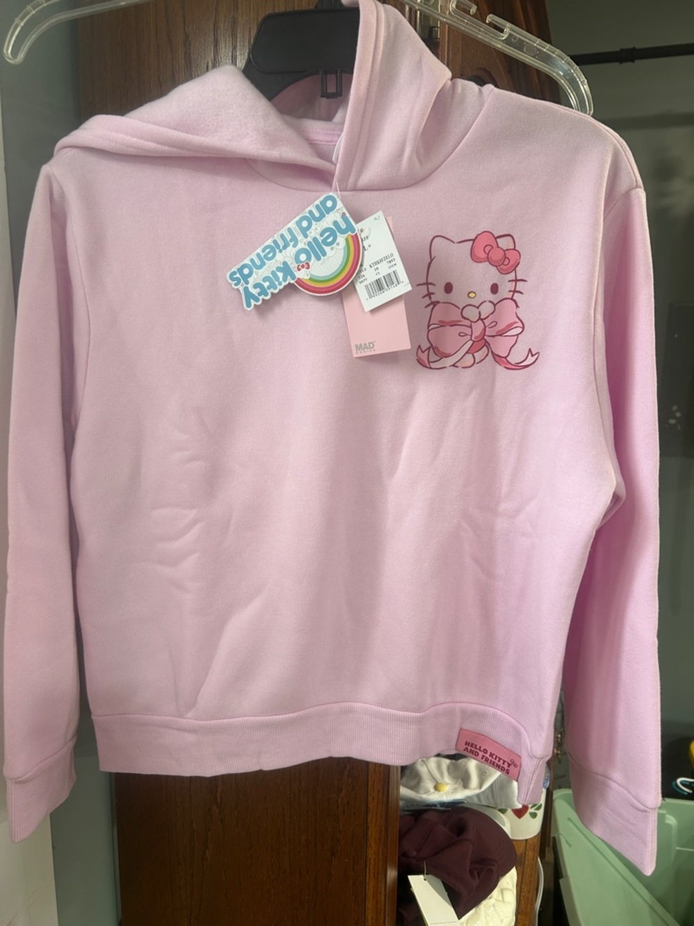 Hello Kitty Light Pink Pullover Hoodie with Bow Graphic